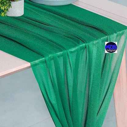 MDS 2 Pack 14ft Chiffon Table Runner 29 x 170 Inches Sheer Wedding Runner Romantic Rustic Table Runner for Wedding Decorations, Birthday Parties, Bridal Shower Party Arch Decor - Emerald Green