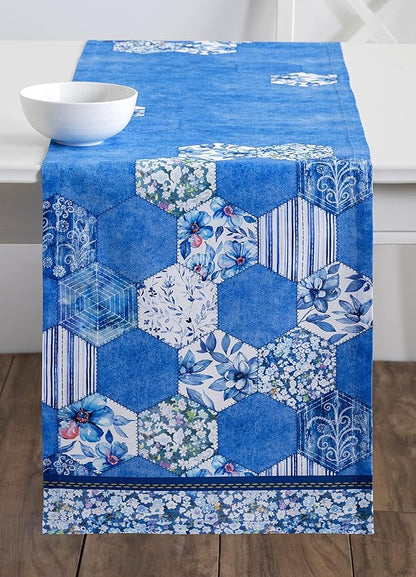 Maison d' Hermine Table Runner 100% Cotton Single Layer Table Runners 108 inches Long Decorative for Home Kitchen Dining Party Wedding Bridal Shower Spring Summer (Summer Blues, 14.50" x 108")