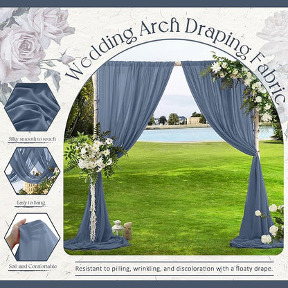 VACVELT Wedding Arch Draping Fabric Dusty Blue Chiffon, 1 Panel Sheer Drapes 30 Inch x 20ft Chiffon Backdrop Curtain Decor, Outdoor Sheer Drapery for Ceremony Party Ceiling