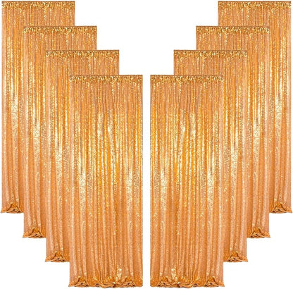 ShinyBeauty Gold Sequin Backdrop 2FTx8FT 8 Pieces Photography Backdrops Baby Shower Backgrounds Sequins Fabric Golden Shimmer Curtains for Party,Outdoor,Wedding Decor Sparkle Curtain Panels