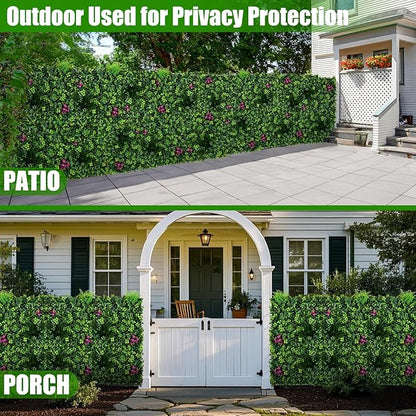 Artificial Grass Wall Panels, 20"x20" 16pcs Grass Backdrop Wall with Mint Plant Leaves, UV-Anti Fake Greenery Plant Boxwood Panels for Privacy Fence Screen, Outdoor Green Wall Decor for Patio Garden