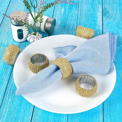 Decorative Beaded Napkin Rings Set of 12 - Rhinestone Serviette Holder for Table Décor, Christmas, Thanksgiving, Weddings, Parties, Artisan Festive Luxury Dining Napkin Holders (Yellow) - CLEENTABLE
