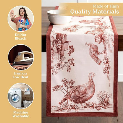 Maison d' Hermine Table Runner 100% Cotton Double Layer Table Runners 72 inches Long for Thanksgiving Christmas Decorations Home Kitchen Dining Party Wedding (Holy Jouy - Brown, 14.5" x 72")
