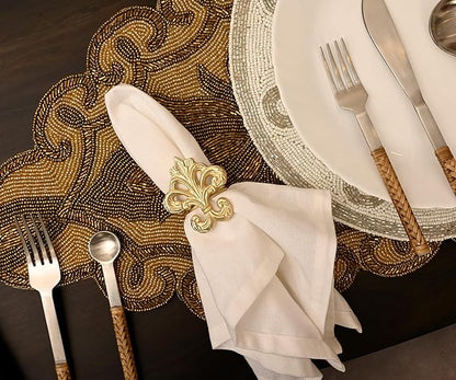 Lightweight Metal Napkin Rings Set of 12 - Fleur-de-Lis Napkin Holders for Dining Table, Weddings, and Special Events - Elegant Table Décor for Home & Restaurants (Gold) - CLEENTABLE