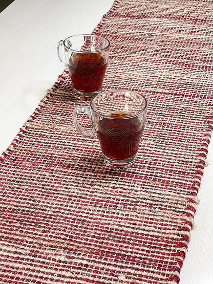 Chardin home Natural Jute Table Runner 13x90 Inch – Vintage Boho Rustic Table Decor – Handwoven Table Runner in Natural Jute and Red – Farmhouse Dining or Console Table Accent