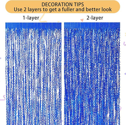 4 Pack Navy Blue Wavy Foil Fringe Curtains Party Decorations - 3.3 ft x 6.6 ft Streamer Tinsel Curtain Party Photo Backdrops for Birthday Party