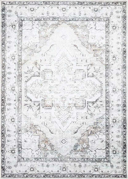 Bloom Rugs Washable Non-Slip 8' x 10' Rug - Brown/Beige/Charcoal Traditional Area Rug for Living Room, Bedroom, Dining Room, and Kitchen - Exact Size: 8' x 10'