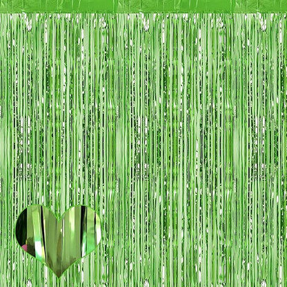 4 Pack Fringe Curtain Backdrop, 3.2Ft x 6.6Ft Light Green Metallic Tinsel Foil Fringe Streamers Background for Photo Booth Birthday Wedding Baby Shower Carnival Easter Mother’s Day Party Decorations