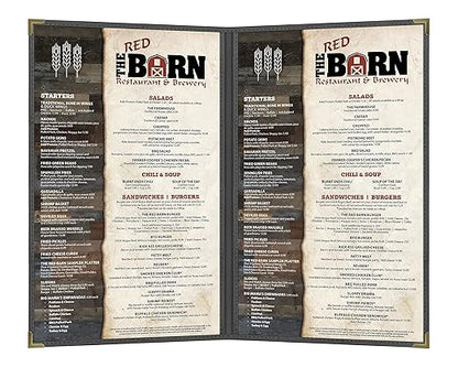 Goodsmart Pajco Style Restaurant Menu Covers – Pack of 10, Side-Loading Menu Holders, Single Stitched Edge, Clear Vinyl Menu Sleeves, Leatherette Trim, Gold Corners, Black, 2 View (8.5" x 14")
