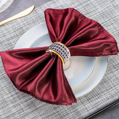 Rhinestone Napkin Ring Gold Napkin Rings Stainless Steel Blue Crystal Napkin Holder Set of 12 for Dinner, Wedding, Party, Holiday, Banquet,Everyday Table Setting Home Decor