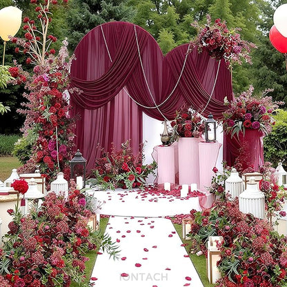 Wedding Arch Draping Fabric 29" x 19Ft Sheer Drapes for Backdrop Wedding Ceremony Reception Ceiling Decor Curtain Baby Bridal Shower Decoration (Burgundy, 1 Panel)
