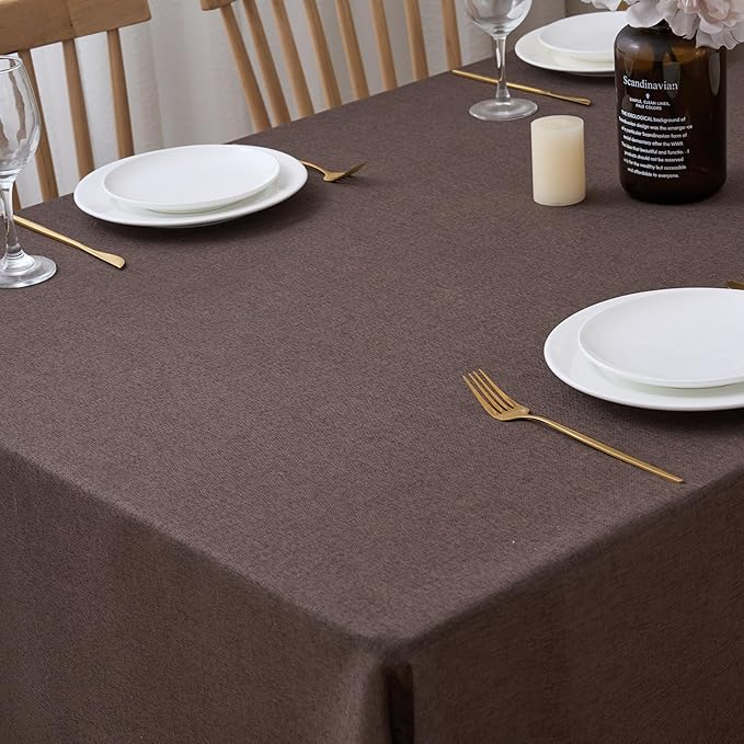 NLMUVW Brown Linen Tablecloth Rectangle, Chocolate Textured Table Cloth Farmhouse Water Resistant Table Cover for Kitchen Dining Coffee, 54 x 90 Inch