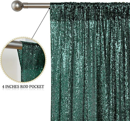 Sugargirl Dark Green Sequin Backdrop Curtain 4 Panels 2FTx8FT Glitter Dark Green Background Drapes Sparkle Photography Backdrop for Party Wedding Birthday Wall Decoration