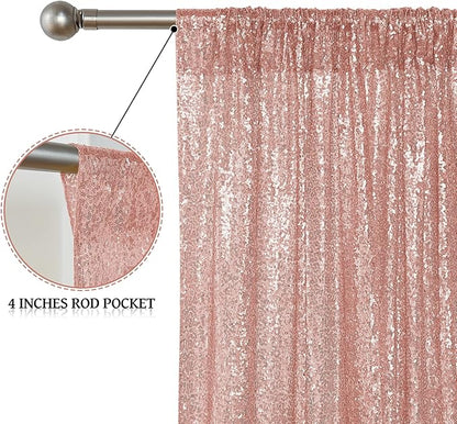 Sugargirl Rose Gold Sequin Backdrop Curtain 4 Panels 2FTx8FT Glitter Rose Gold Background Drapes Sparkle Photography Backdrop for Party Wedding Birthday Wall Decoration