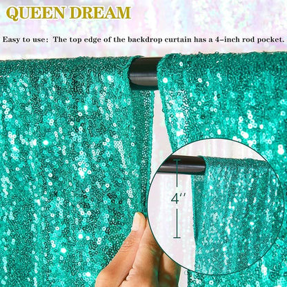 Backdrop Curtains for Mermaid Party Decor - 4 Panels 2FT x 8FT Lake Green Sequin Background Drapes for Wedding Bridal Birthday Party