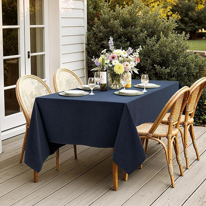 MIULEE Navy Linen Cottton Table Cloth Rectangle Tablecloth Waterproof Spillproof Cross-Star Textured Table Cltoth Decorative Farmhouse Style for Dining Party Weddings 60x120 Inch