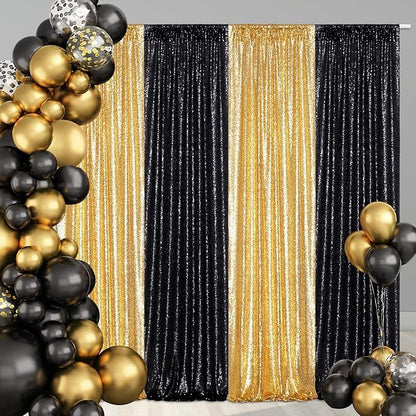Poise3EHome Black Sequin Backdrop Curtains,4 Panels 2FTx8FT Glitter Background for Halloween Birthday Party Wedding Christmas Thanksgiving Holiday Festival Decor