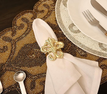 Lightweight Metal Napkin Rings Set of 12 - Fleur-de-Lis Napkin Holders for Dining Table, Weddings, and Special Events - Elegant Table Décor for Home & Restaurants (Gold) - CLEENTABLE