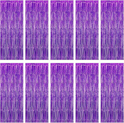 10 Pack Purple Foil Curtain Backdrop 3.2ft x 9.8ft Black Metallic Tinsel Foil Fringe Curtains Streamer Photo Booth Backdrop for Birthday Party Engagement Bachelorette Party Decorations (Purple)