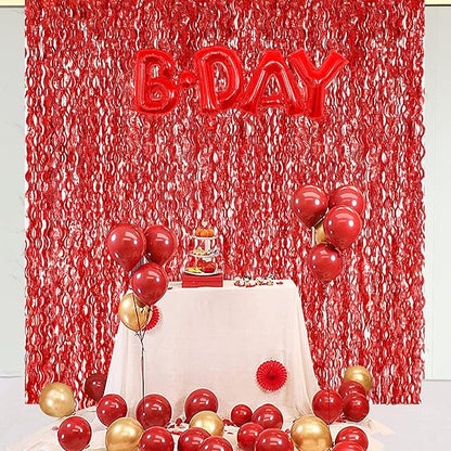 3 Pack Red Backdrop Curtain - CYLMFC 3.3 ft x 6.6 ft Foil Backdrop Curtain Streamers Birthday Decorations for Birthday Party Christmas Graduation Decor