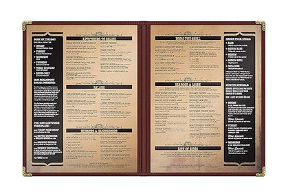 Goodsmart Restaurant Menu Covers - 25 Pack Burgundy 8.5" x 11", 2-Page/4-View, Side-Loading Vinyl Menu Holders, Clear Sleeves, Double-Stitched Edge, Leather-Style Café Menu Covers with Gold Corners