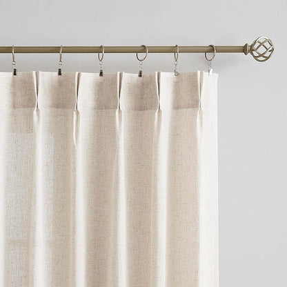 Vision Home Natural Pinch Pleated Semi Sheer Curtains Textured Linen Blended Light Filtering Window Curtains 108 inch for Living Room Bedroom Patio Pinch Pleat Drapes with Hooks 1 Panel 60" Wx108 L
