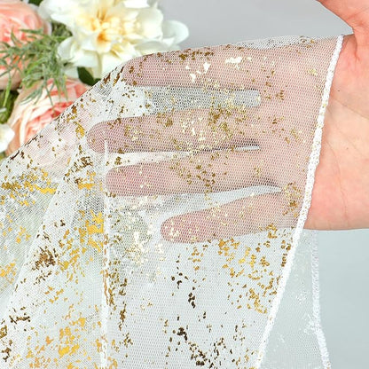 LOMOHOO 10 Ft Gold Table Runner, Golden Sheer Sequin Table Runners 120 Inches Long Glitter Metallic Foil Lace Fabric Table Decor for Birthday Party Wedding Anniversary Centerpiece (4pcs)