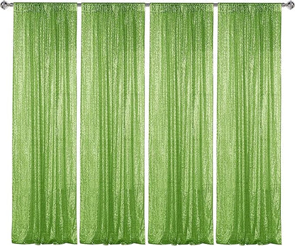 Sugargirl Apple Green Sequin Backdrop Curtain 4 Panels 2FTx8FT Glitter Apple Green Background Drapes Sparkle Photography Backdrop for Party Wedding Birthday Wall Decoration