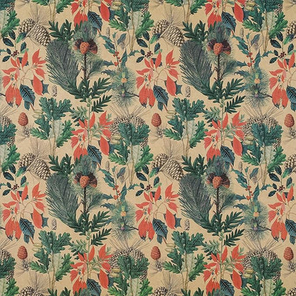 RUSPEPA Kraft Christmas Wrapping Paper Roll, Mini Roll, Watercolor Winter Botanical Design with Pinecones, Holly and Poinsettia, Kraft Gift Wrap for Xmas Holiday, Winter Party, 17 Inches x 16.4 Feet