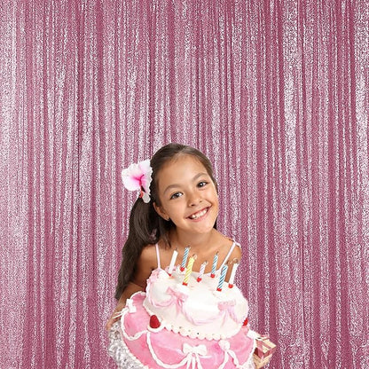 Sugargirl Pink Sequin Backdrop Curtain 2 Panels 2FTx8FT Glitter Pink Background Drapes Sparkle Photography Backdrop for Party Wedding Birthday Wall Decoration
