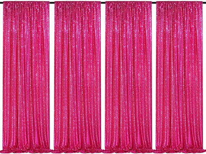 Fuchsia Sequin Backdrop Drapes 4 Panels 2FTx8FT Glitter Backdrop Curtains for Wedding Party Stage Decorations