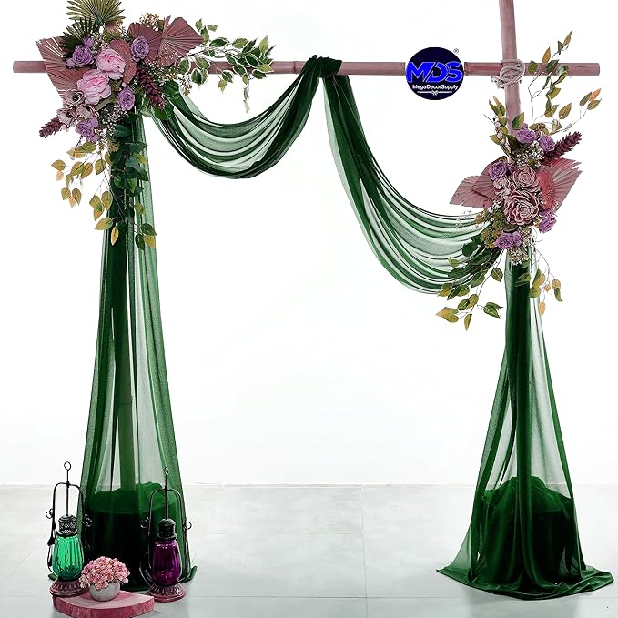 MDS Halloween Chiffon Draping Fabric - 2 Panel, 30" Wide x 30ft Long - Sheer Spooky Arbor & Canopy Drapery for Haunted House Backdrops, Party Ceilings, DIY Costumes & Themed Events - Hunter Green