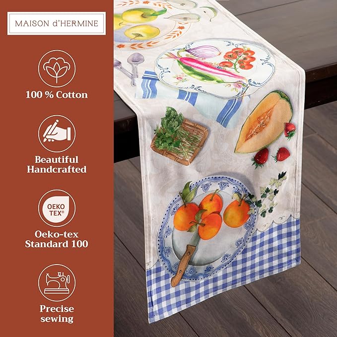 Maison d' Hermine Table Runner 100% Cotton Double Layer Table Runners 72 inches Long Decorative for Home Kitchen Dining Party Baby Shower Wedding Bridal Shower Spring Summer (Gourmand, 14.50" x 72")