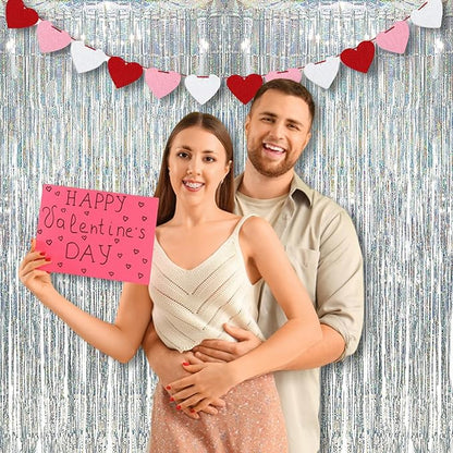 BRAVESHINE Silver Streamers Party Backdrop Decorations - 2Pcs 3.2x8.2ft Tinsel Foil Fringe Curtain Backdrop for Christmas/New Years/Birthdays/Bachelorette/Anniversary/Engagement/Dancing Ball Decor