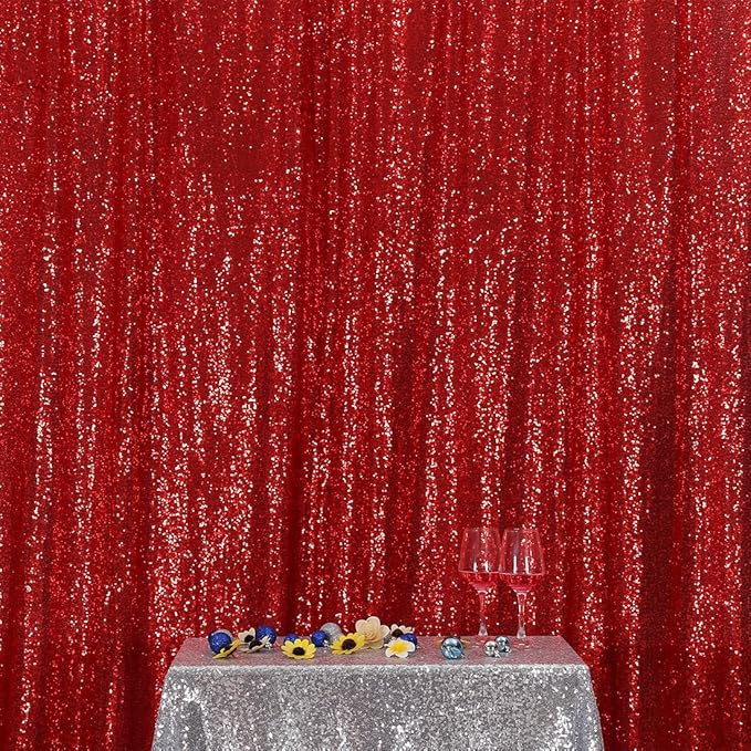 Poise3EHome Red Sequin Backdrop,7FT x 7FT Sequin Photography Backdrop Curtain for Party Decoration