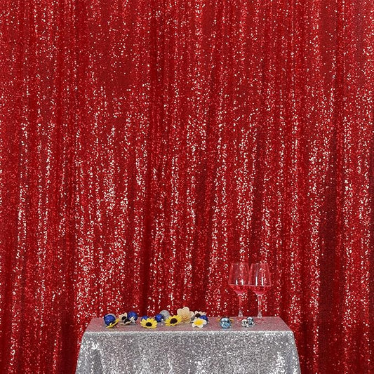 Poise3EHome 8FT x 8FT Sequin Photography Backdrop Curtain for Party Decoration, Red