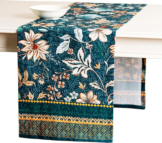Maison d' Hermine Table Runner 100% Cotton Single Layer Table Runners 108 inches Long for Thanksgiving Christmas Decorations Home Kitchen Dining Party Wedding (Luxury Loft - Dark Teal, 14.5" x 108")