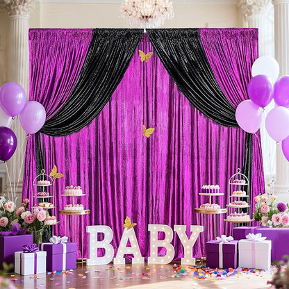 Back Drop Curtains for Parties 9.6x8FT Purple Background Drapes Shimmer Photo Photography for Hallween Ceremony Home Decorations(2 Panels 4.8x8FT)