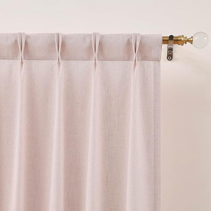 Vision Home Soft Pink Pinch Pleated Semi Sheer Curtains Textured Linen Blended Light Filtering Window Curtains 90 inch for Living Room Bedroom Pinch Pleat Drapes with Hooks 2 Panels 40" Wx90 L