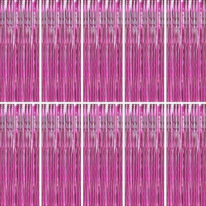 BTSD-home 10 Pack Pink Foil Fringe Curtain, Metallic Photo Booth Backdrop Tinsel Door Curtains for Wedding Birthday Bridal Shower Baby Shower Bachelorette Christmas Party Decorations(8ft x 3ft)