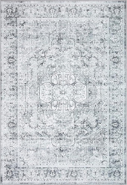 Bloom Rugs Washable Non-Slip 3' x 5' Rug - Gray/Charcoal Traditional Medallion Area Rug for Living Room, Bedroom, Dining Room, and Kitchen - Exact Size: 3' x 5'