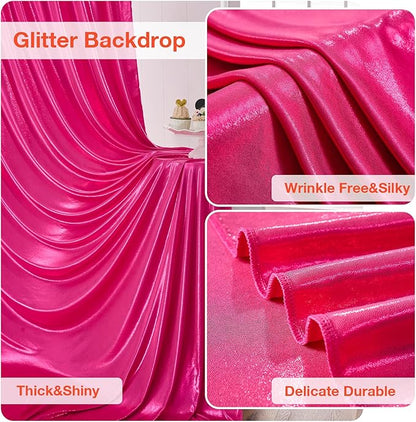 10x10FT Glitter Hot Pink Backdrop Curtain for Parties, Wrinkle Free Thick Fuchsia Sequin Backdrop, 2 Panels 5x10FT Shimmer Photo Back Drop Drapes for Barbie Party Wedding Photography Background