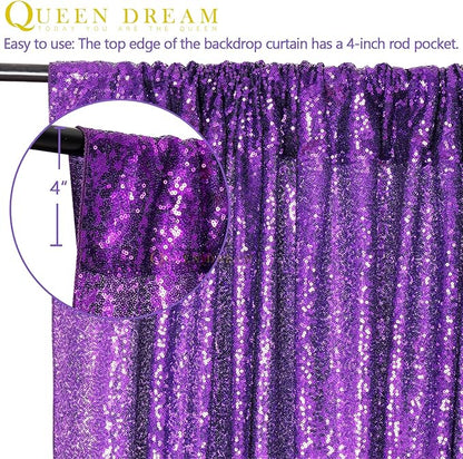 Purple Sequin Backdrop 2 Panels 2FTx8FT Glitter Halloween Party Backdrop Curtains Photo Background for Wedding Baby Shower Stage Decorations
