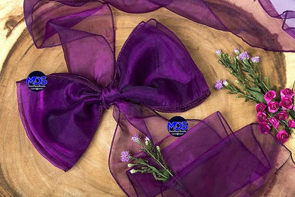 MDS Pack of 25 PCS Organza Chair Sashes Wider Dining Chair Bows Ribbon Tie Back for Wedding Party Birthday Bridal Shower Reception Event Banquet Home Chair Cover Decoration - Dark Purple