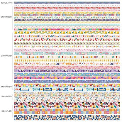 emmoolife 35 Rolls Washi Tape Set, Colorful Cute Floral Writable Decorative Tapes for Scrapbooking and Bullet Journaling, Junk Journal Supplies, DIY Planner Art, 5-30mm Wide 9.84ft Long/Roll