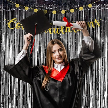 BRAVESHINE Black Halloweens Party Foil Fringe Curtains - 2 Pack Metallic Tinsel Photo Booth Streamers Backdrop for Birthdays, Stranger Theme, Music, Prom, Christmas Party Decorations