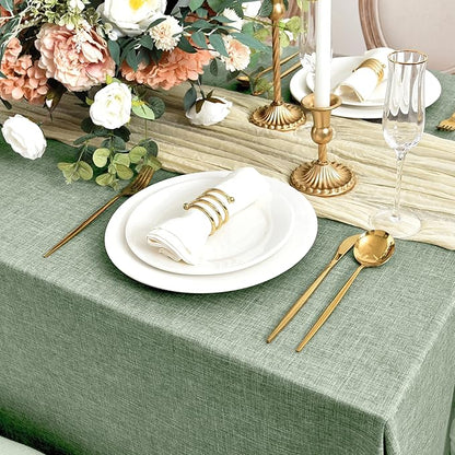 Fitable Faux Linen Tablecloths for Rectangle Tables: Water & Stain Resistant Farmhouse Table Cloth, Washable Burlap Textured Table Covers for Kitchen Dining Party(2 Pack, 60x84 Inch, Sage Green)