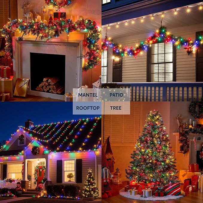 Joiedomi Multicolor Christmas String Lights,100 Count 21.4FT Christmas Fairy Tree Lights Plug in for Indoor Outdoor Xmas Decorations Patio Holiday Theme Party Yard House,Green Wire