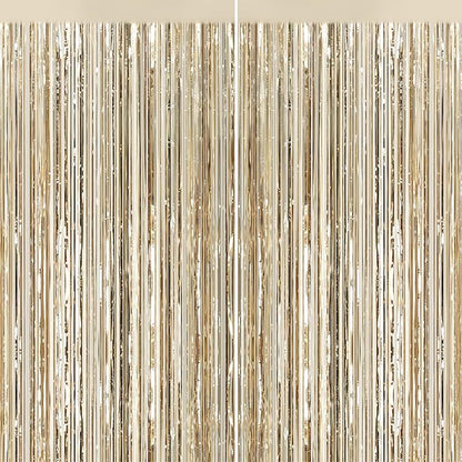 2Pack Champagne Gold Foil Fringe Backdrop Curtains, Tinsel Door Streamers, Fringe Backdrop for Graduation New Years Eve, Graduation, Birthday, Wedding, Baby Shower, Gender Reveal, Disco Party Decors