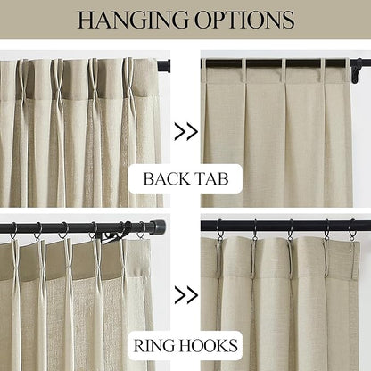 Vision Home Sand Pinch Pleated Semi Sheer Curtains Textured Linen Blended Light Filtering Window Curtains 112 inch for Living Room Bedroom Pinch Pleat Drapes with Hooks 2 Panels 40" Wx112 L